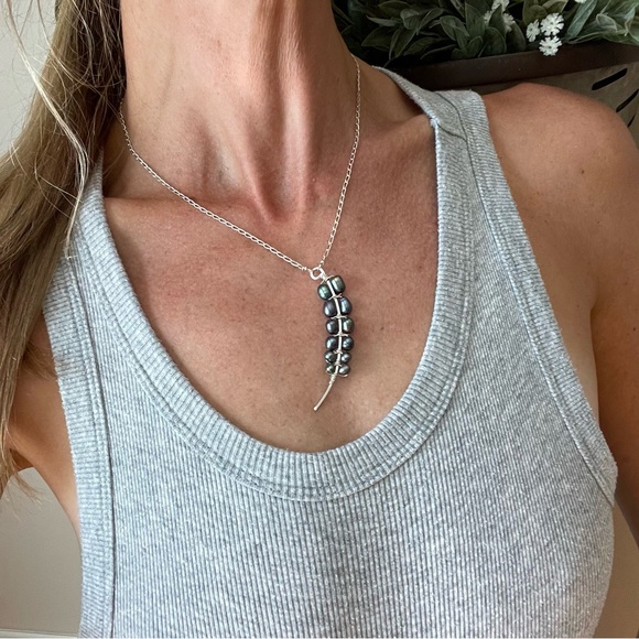 Handmade Black Freshwater Pearl Sterling Silver Tusk Necklace - Picture 6 of 7